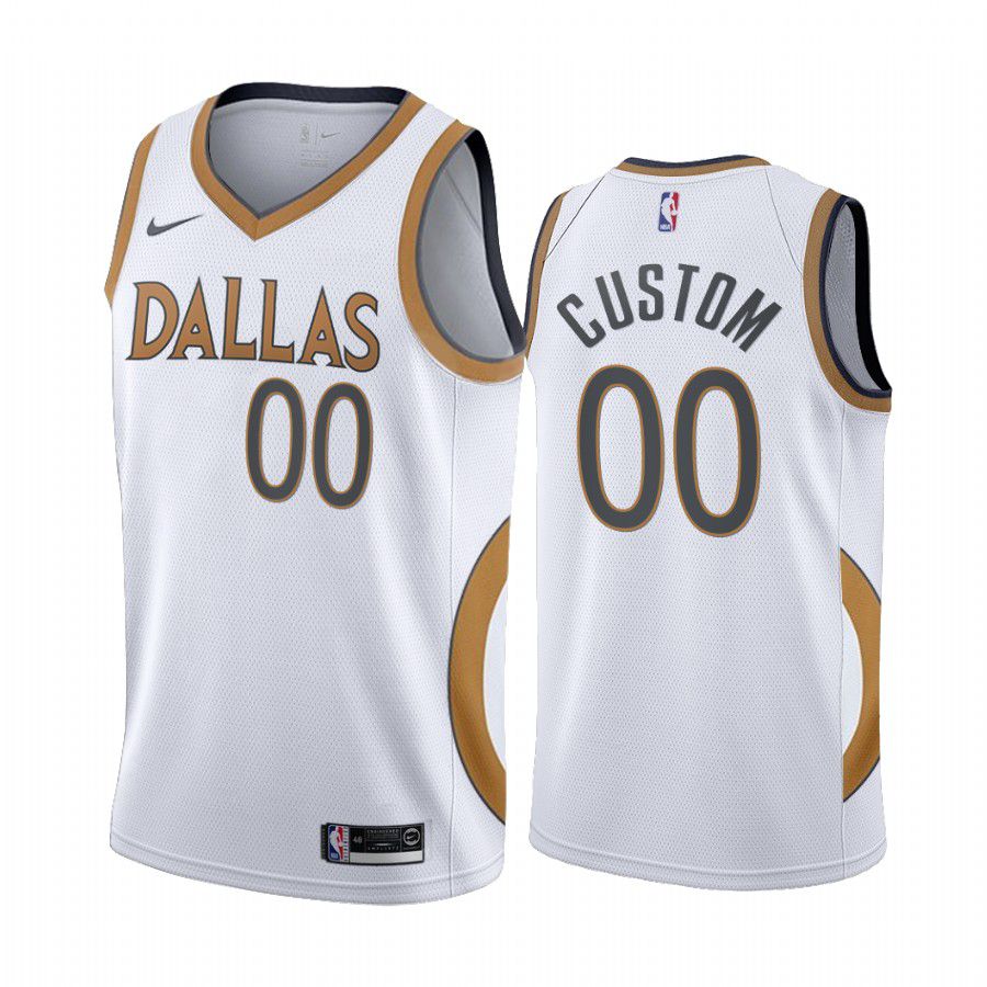 Men Dallas Mavericks 00 custom white city edition gold silver logo 2020 nba jersey